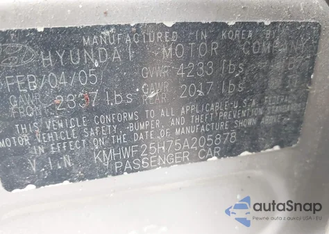 2005 Hyundai Sonata Gl V6 из США, поврежденный, VIN KMHWF25H75A205878